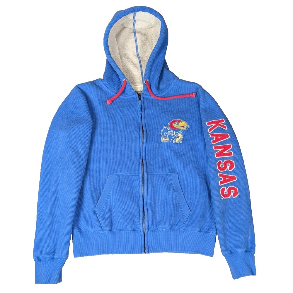 Colosseum Athletics Kansas Jayhawks Sherpa Lined Waffle Knit Full Zip‎ Hoodie M